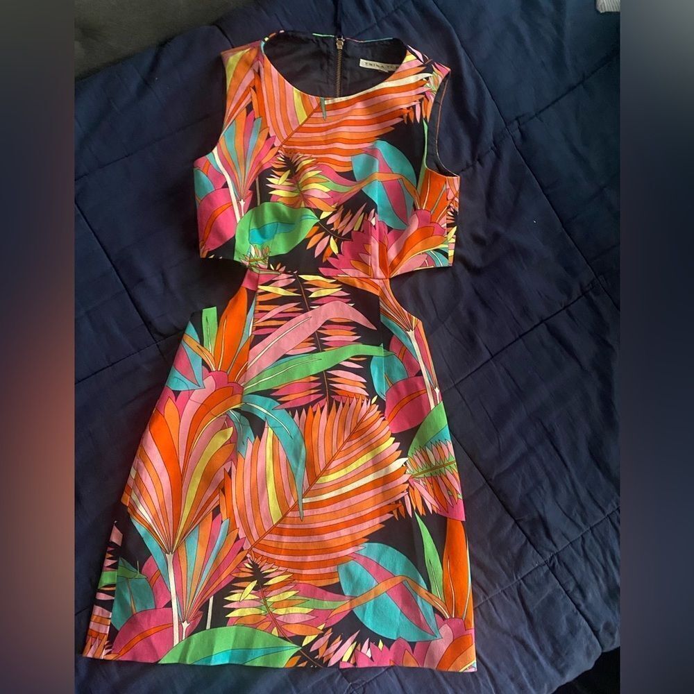 Trina Turk Womens  Sleeveless  A-Line Mini Dress Retro Size 0 waist neckline